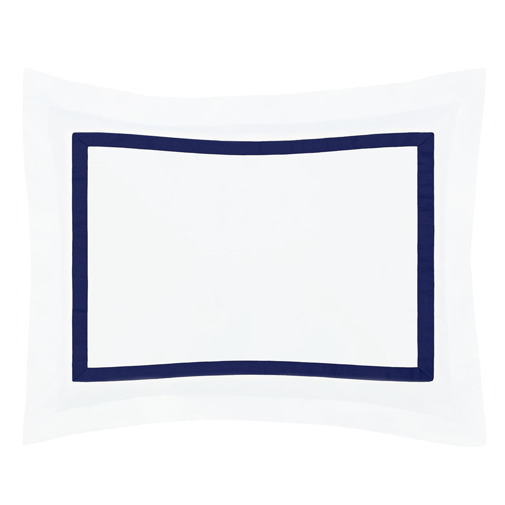 Bedroom inspiration and bedding decor | Bella Navy Framed Percale Sham Duvet Cover | Crane and Canopy