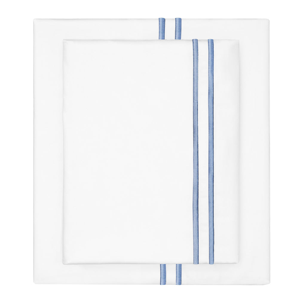 Coastal Blue Lines Embroidered Sheet Set (Fitted, Flat, & Pillow Cases)