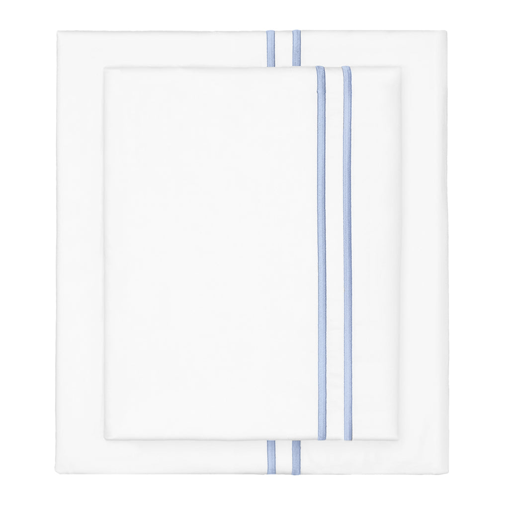 Cornflower Blue Lines Embroidered Sheet Set (Fitted, Flat, & Pillow Cases)