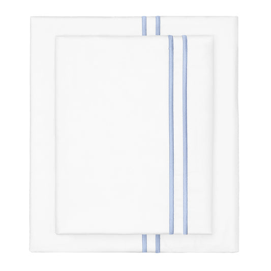 Cornflower Blue Lines Embroidered Sheet Set (Fitted, Flat, & Pillow Cases)