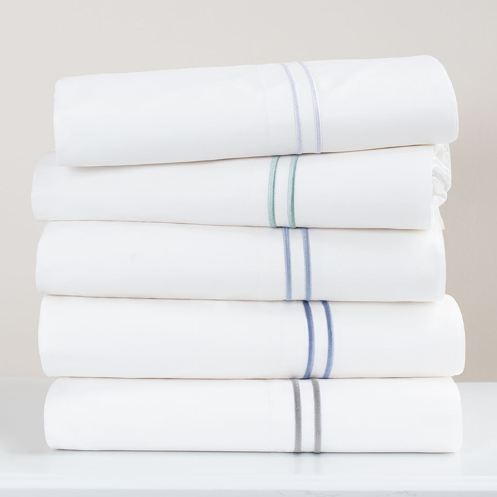 Coastal Blue Lines Embroidered Sheet Set (Fitted, Flat, & Pillow Cases)