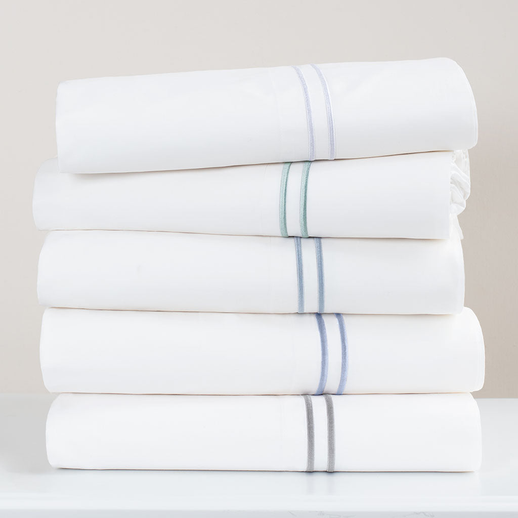 Cornflower Blue Lines Embroidered Sheet Set (Fitted, Flat, & Pillow Cases)