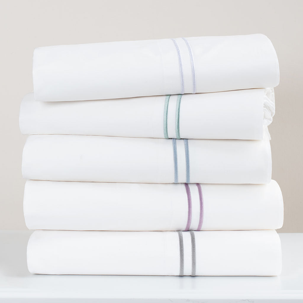 French Blue Lines Embroidered Pillowcase Pair