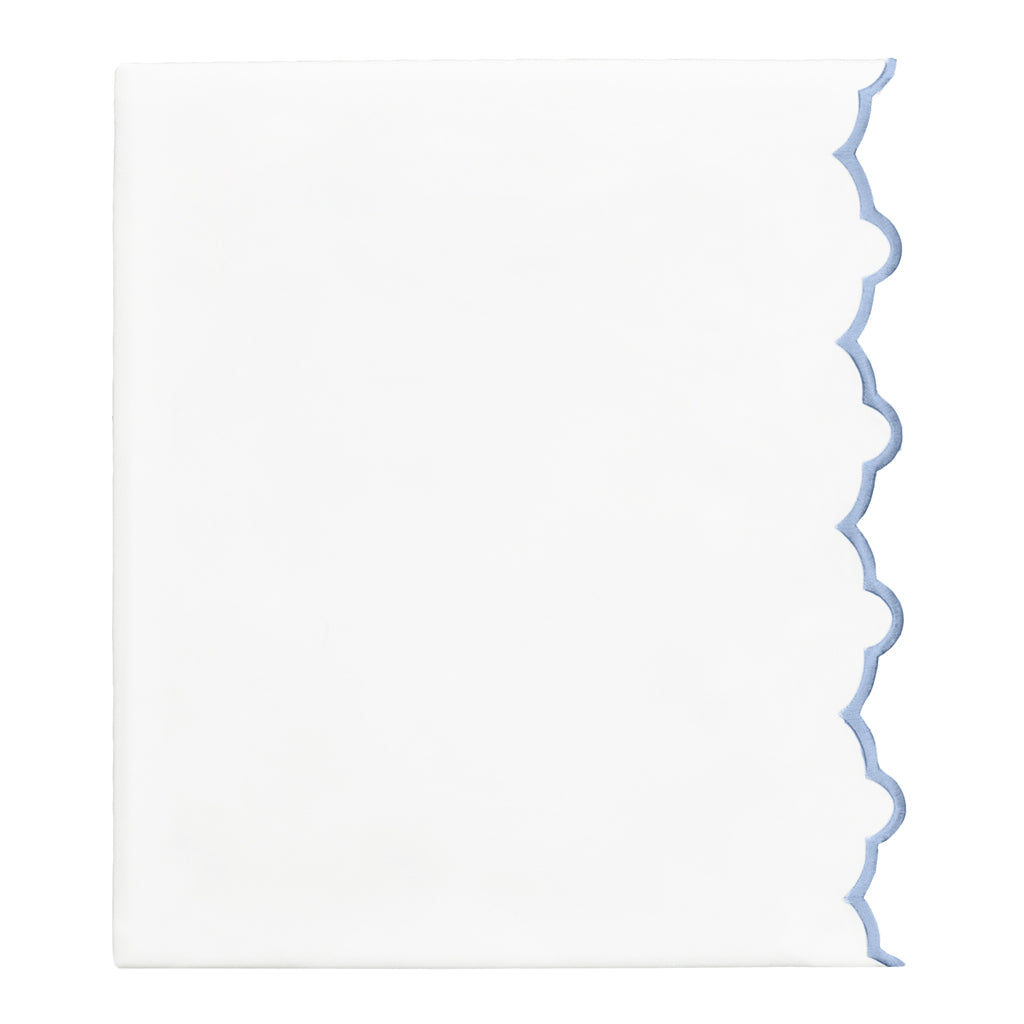 Cornflower Blue Scalloped Embroidered Flat Sheet