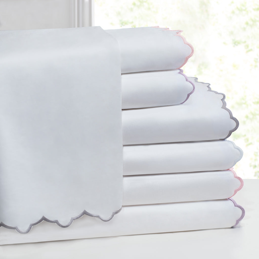 Pink Scalloped Embroidered Pillowcase Pair