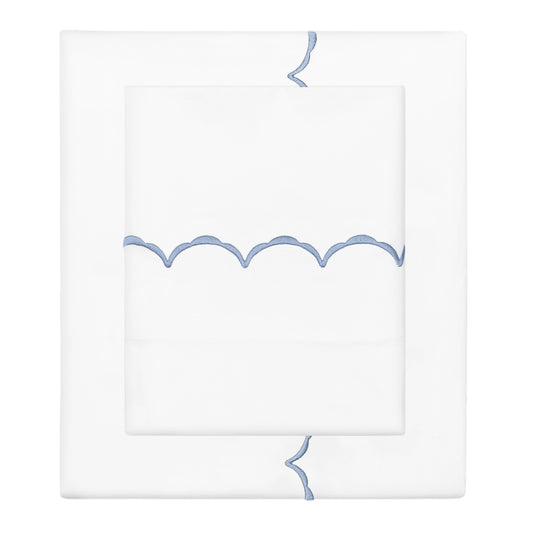 Cornflower Blue Wavelet Embroidered Sheet Set (Fitted, Flat, & Pillow Cases)