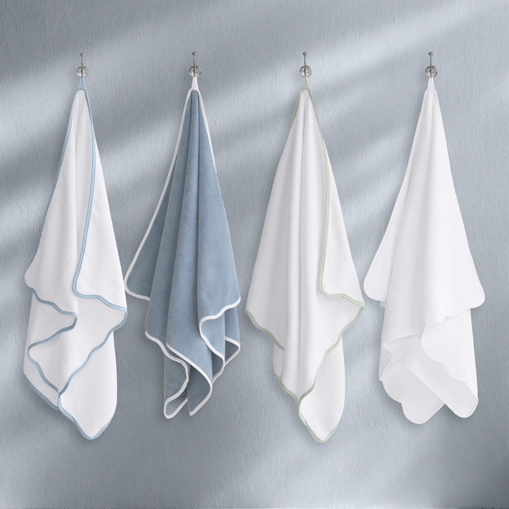White Scalloped Plush White Towel Essentials Bundle (2 Wash + 2 Hand + 2 Bath Towels)