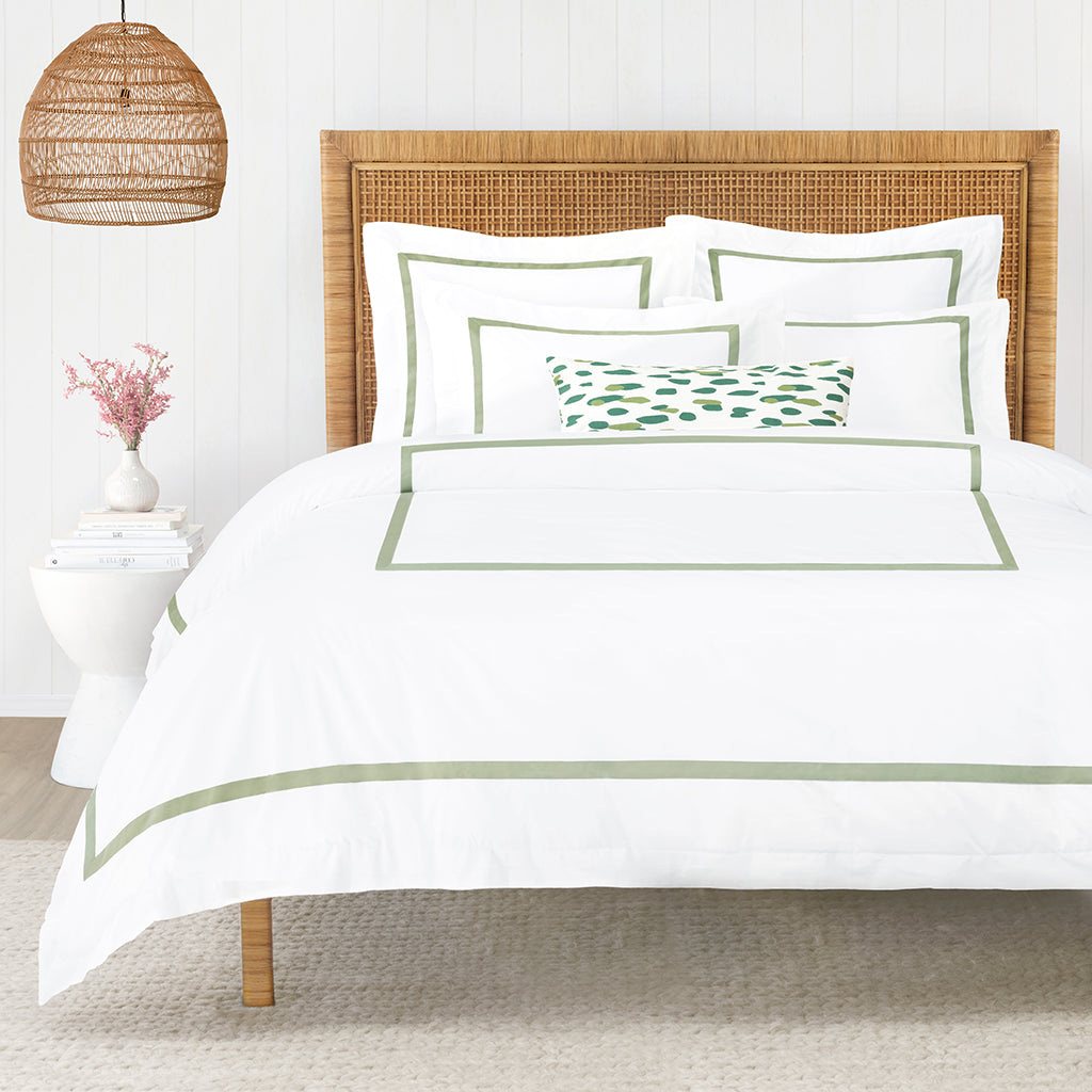 Bedroom inspiration and bedding decor | Bella Eucalyptus Framed Percale Euro Sham Duvet Cover | Crane and Canopy