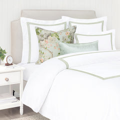 Bedroom inspiration and bedding decor | Octavia Eucalyptus Embroidered Percale Duvet Cover | Crane and Canopy