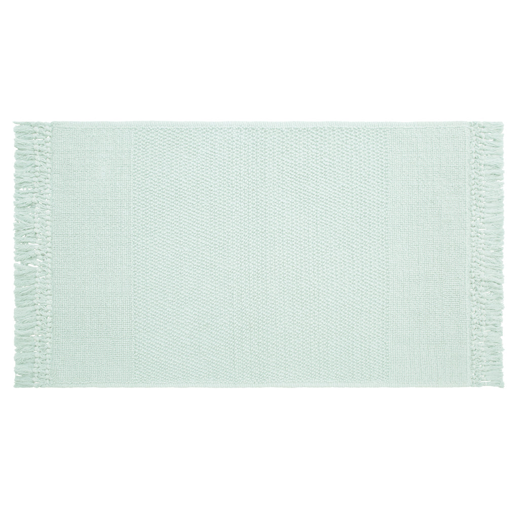 The Mist Green Fringed Textured Bath Mat
