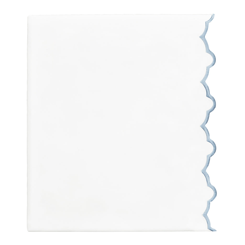 French Blue Scalloped Embroidered Flat Sheet