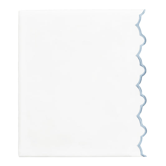 French Blue Scalloped Embroidered Flat Sheet