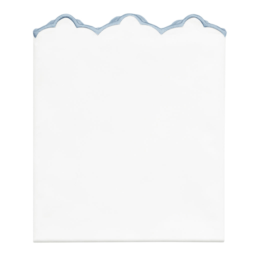 French Blue Scalloped Embroidered Pillowcase Pair
