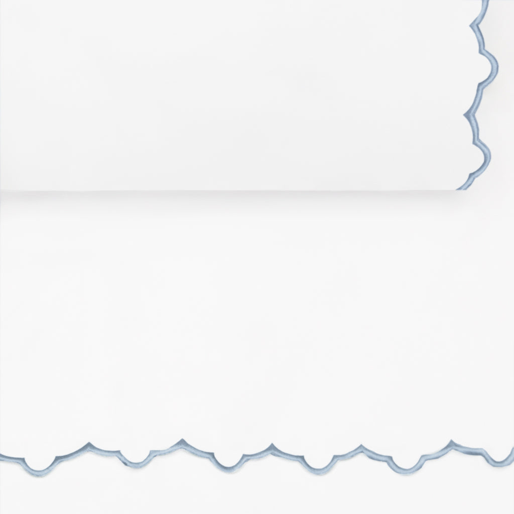 French Blue Scalloped Embroidered Flat Sheet