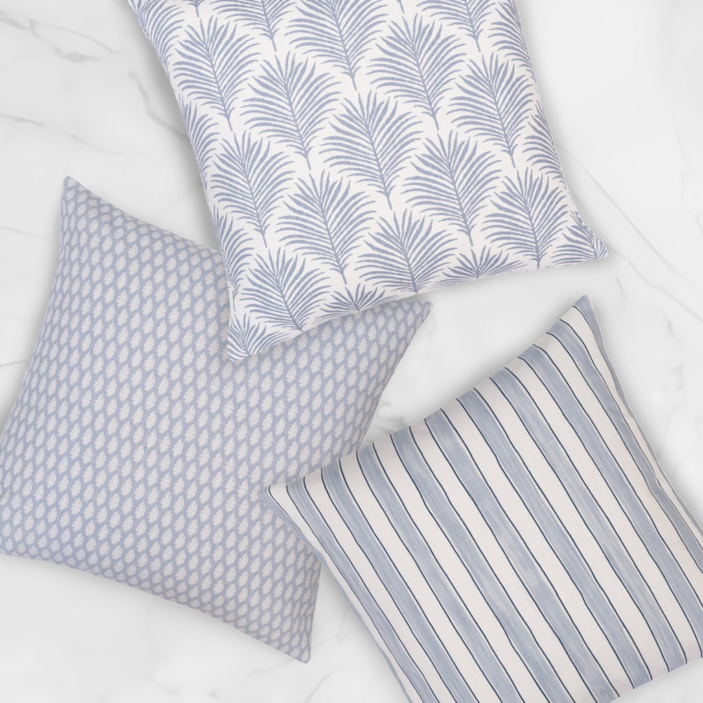 The Blue Seaside Watercolor Stripes Square Throw Pillow