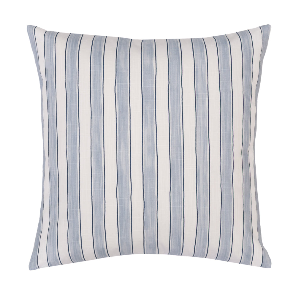 The Blue Seaside Watercolor Stripes Square Throw Pillow