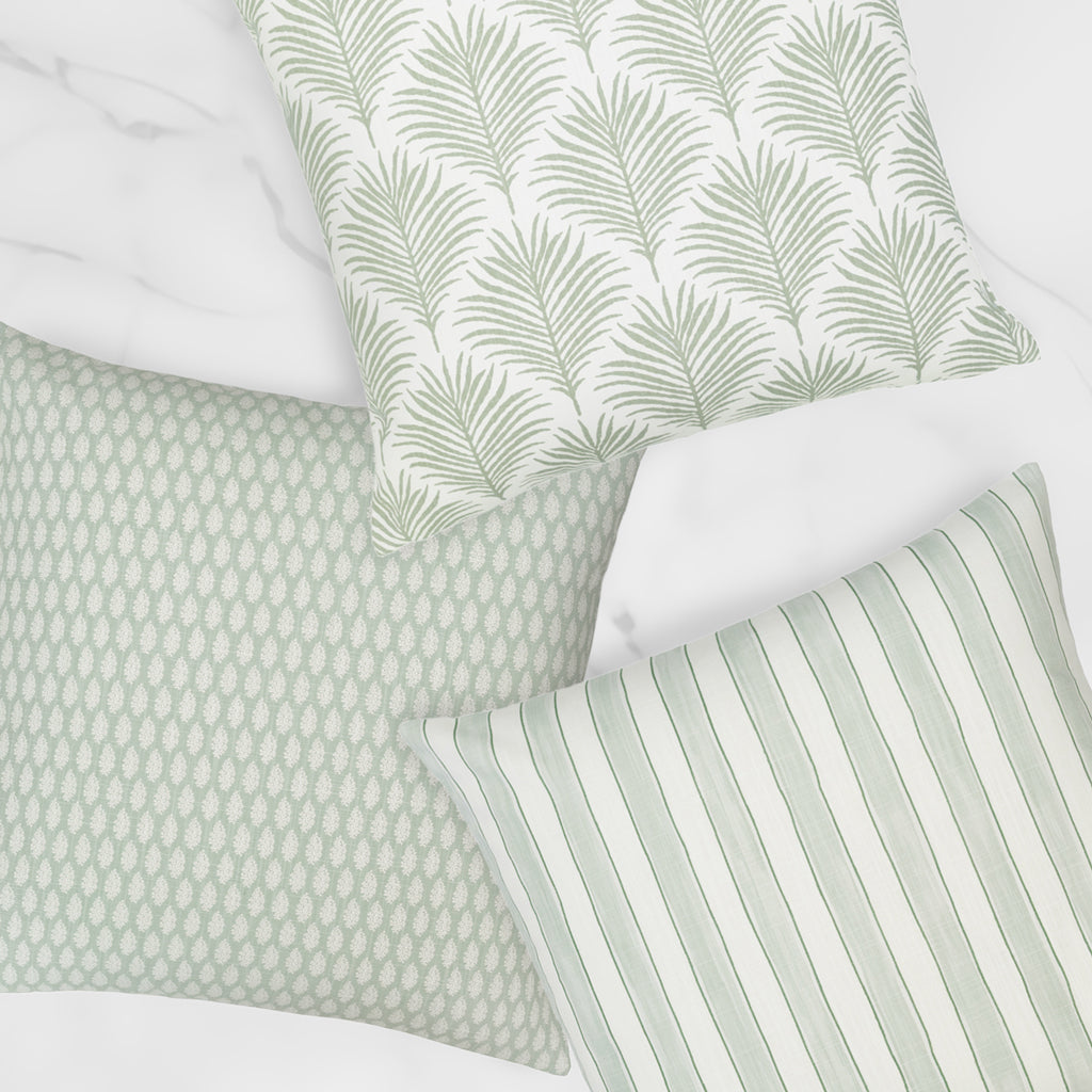 The Green Seaside Watercolor Stripes Square Throw Pillow