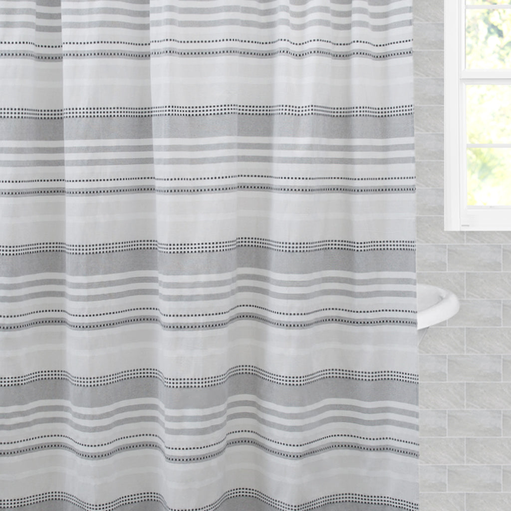 The Grey Dotted Stripe Shower Curtain