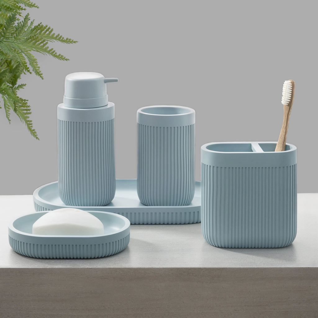 Modern Ribbed Blue Bath Accessories, Soap Dish