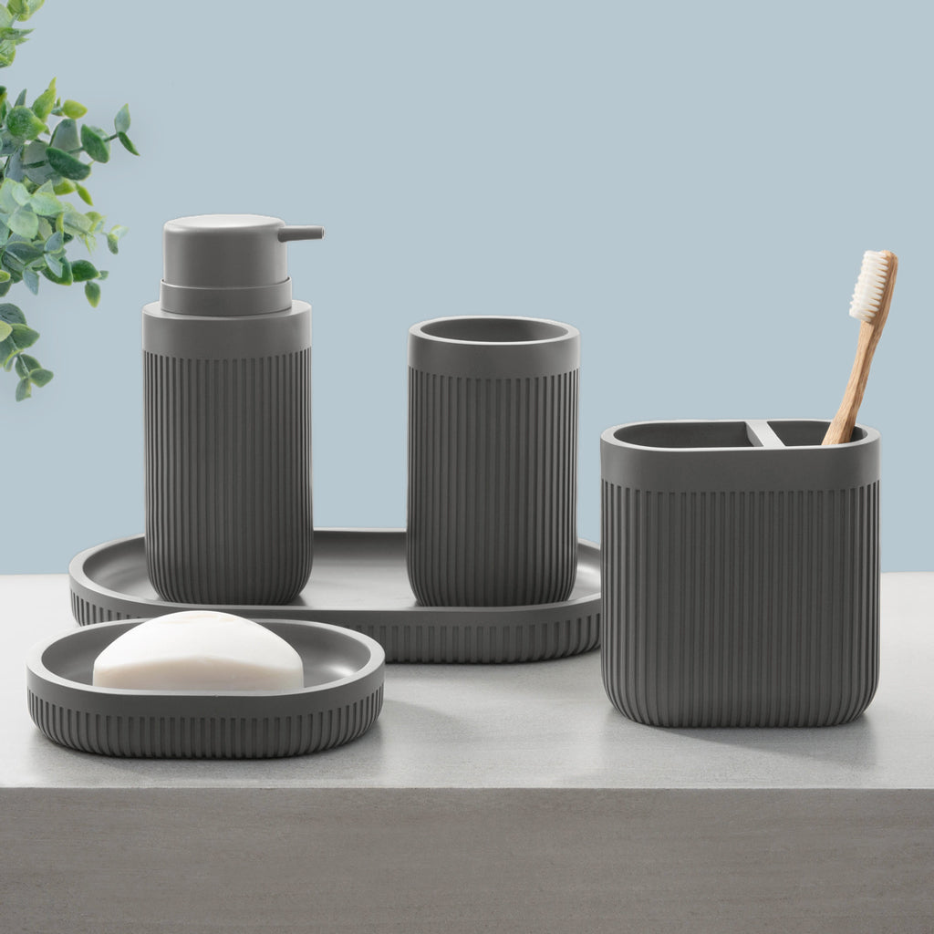 Modern Ribbed Grey Bath Accessories, Tray
