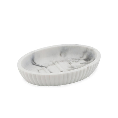 Ribbed Grey Marble Bath Accessories, Soap Dish