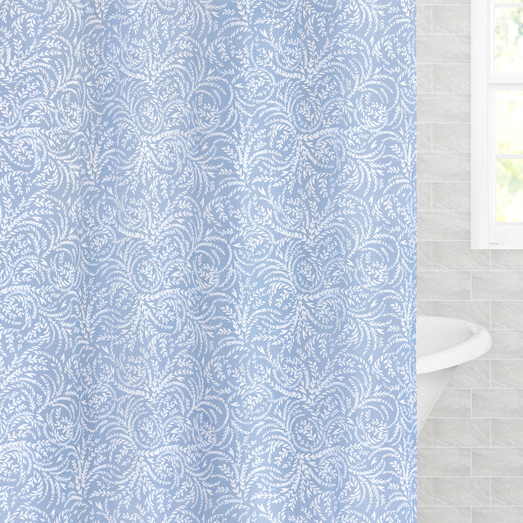 Bedroom inspiration and bedding decor | Wilder Cornflower Blue Shower Curtain Duvet Cover | Crane and Canopy