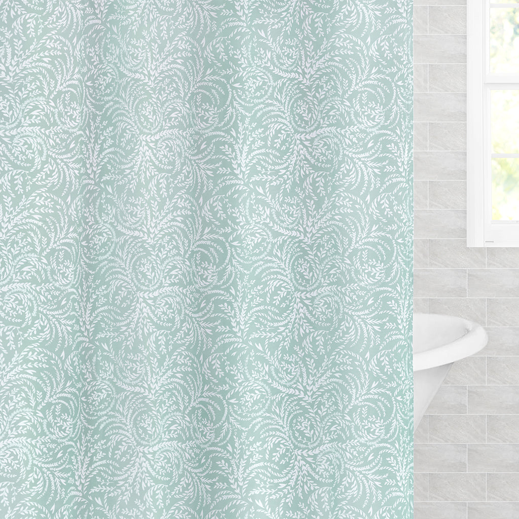 Bedroom inspiration and bedding decor | Wilder Seafoam Green Shower Curtain Duvet Cover | Crane and Canopy