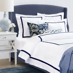 Bedroom inspiration and bedding decor | Bella Midnight Framed Percale Duvet Cover | Crane and Canopy