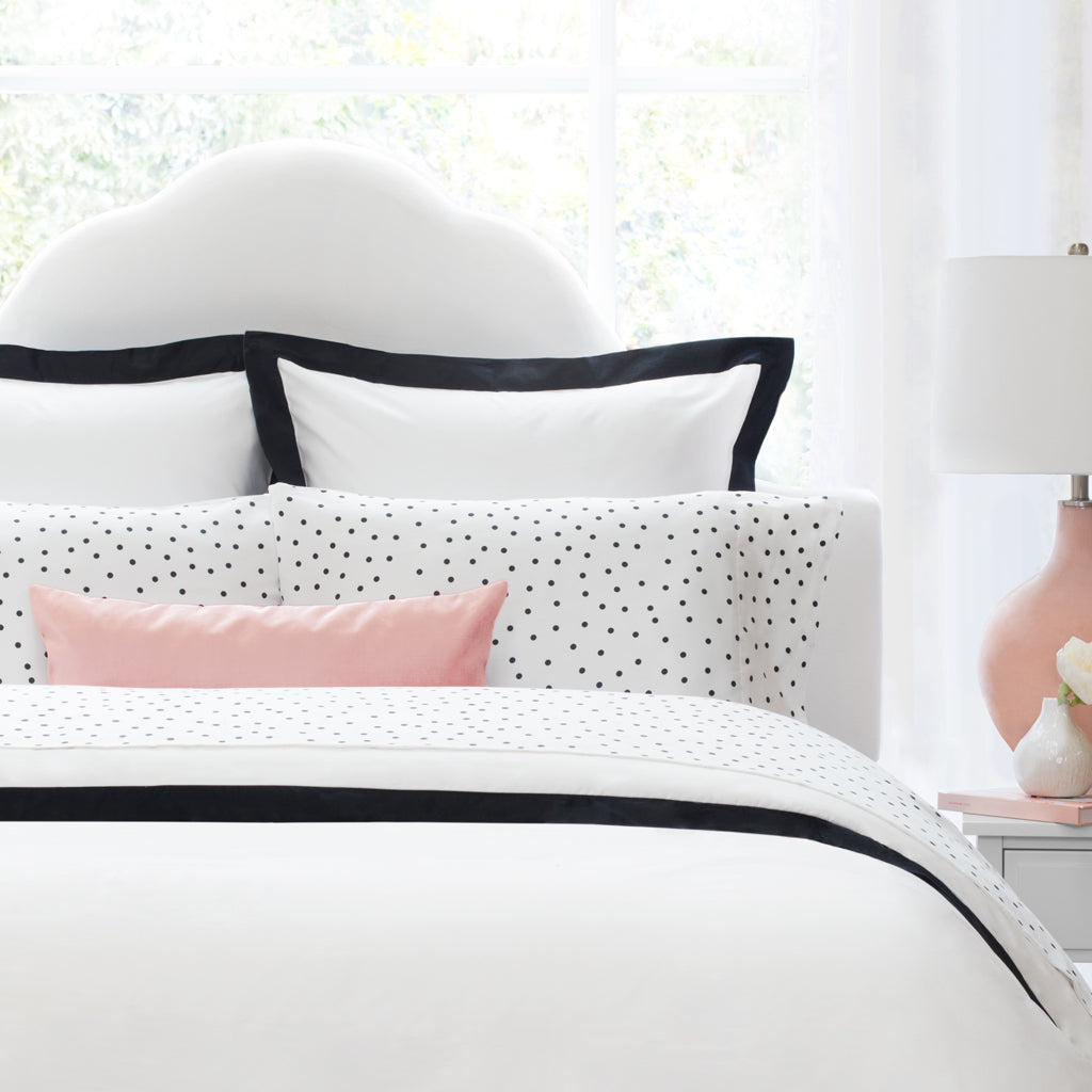 Bedroom inspiration and bedding decor | Black and White Polka Dots Flat Sheets | Crane and Canopy