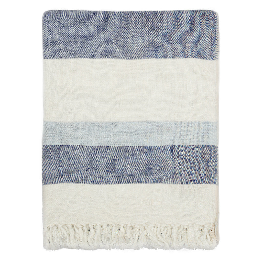 Bedroom inspiration and bedding decor | The Blue Multi Stripe Linen Throw | Crane and Canopy