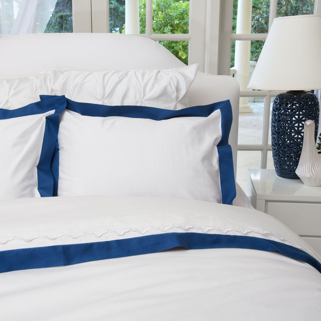 Bedroom inspiration and bedding decor | The Linden Monaco Blue Border Duvet Cover | Crane and Canopy