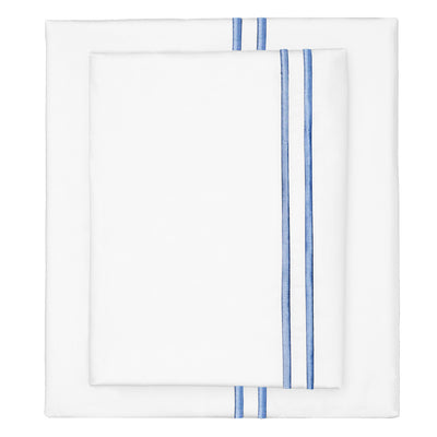 Capri Blue Lines Embroidered Sheet Set (Fitted, Flat, & Pillow Cases)