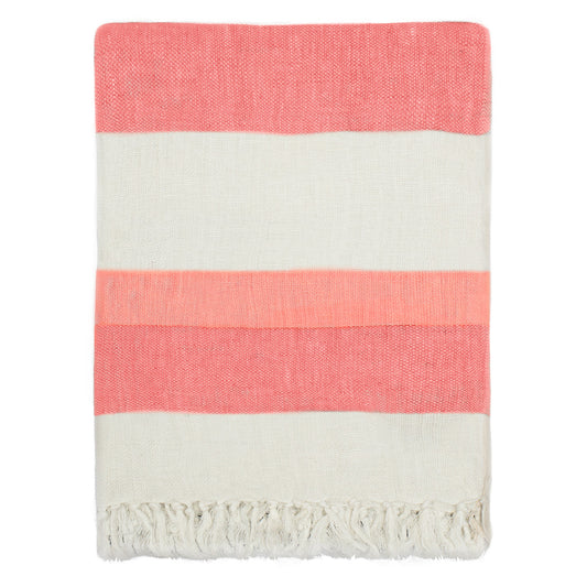 The Coral Multi Stripe Linen Throw