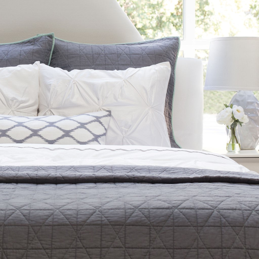 Diamond Box-Stitch Charcoal Grey Quilt Sham Pair