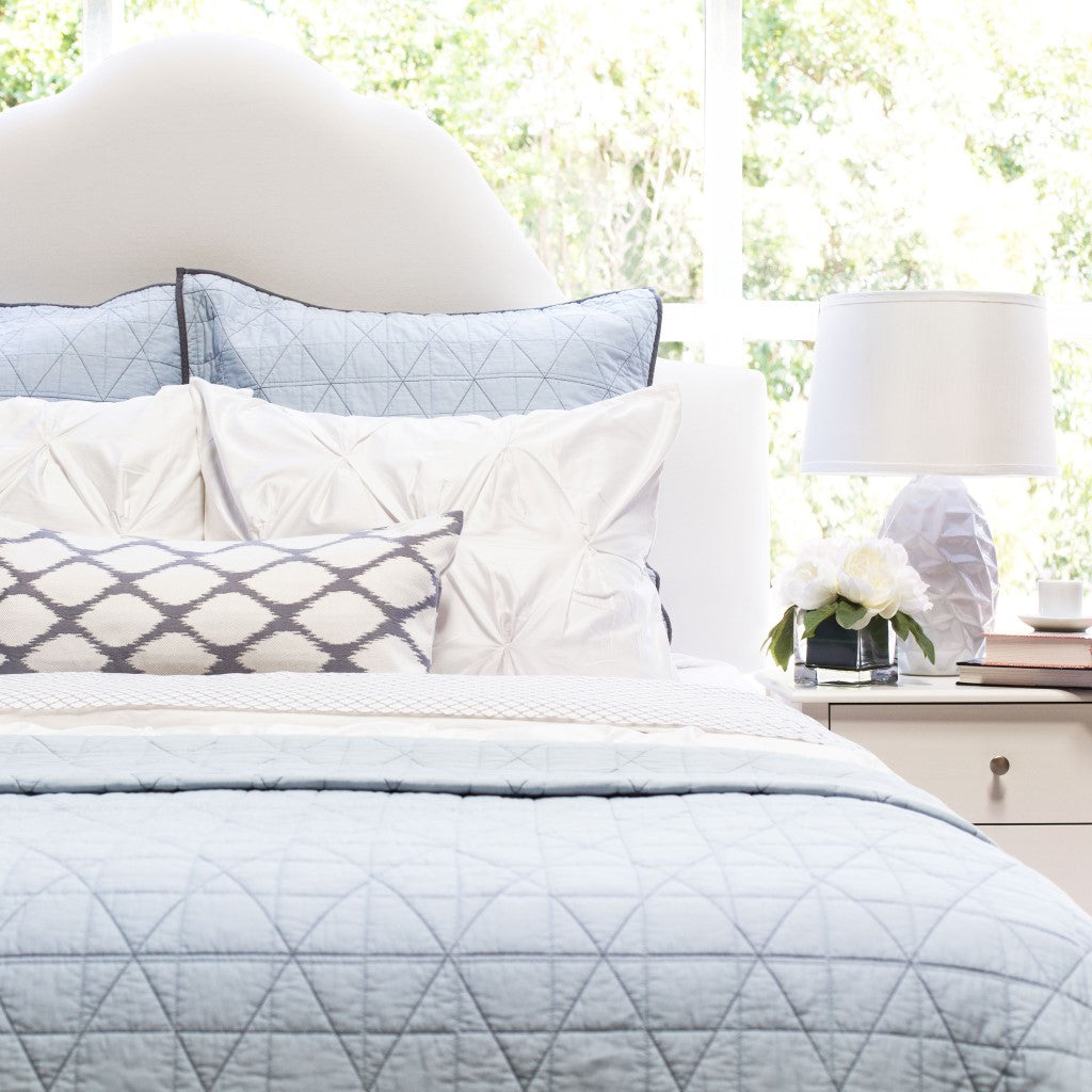 Bedroom inspiration and bedding decor | The Diamond Box-Stitch Light Blue Quilt & Sham Duvet Cover | Crane and Canopy