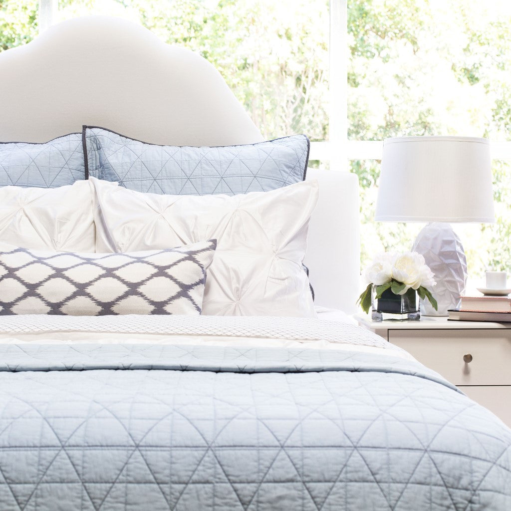 Bedroom inspiration and bedding decor | Diamond Box-Stitch Light Blue Quilt Sham Pair Duvet Cover | Crane and Canopy
