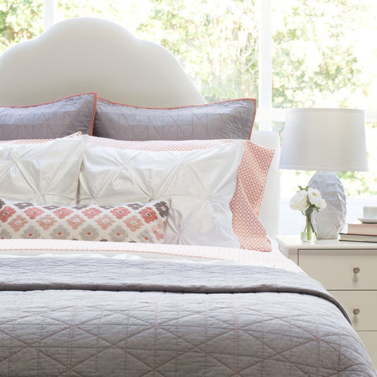 Diamond Box-Stitch Light Grey Quilt Euro Sham