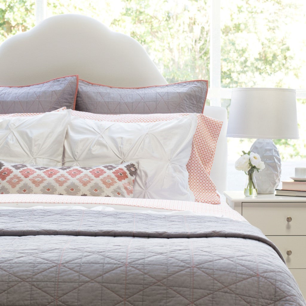 Diamond Box-Stitch Light Grey Quilt Euro Sham