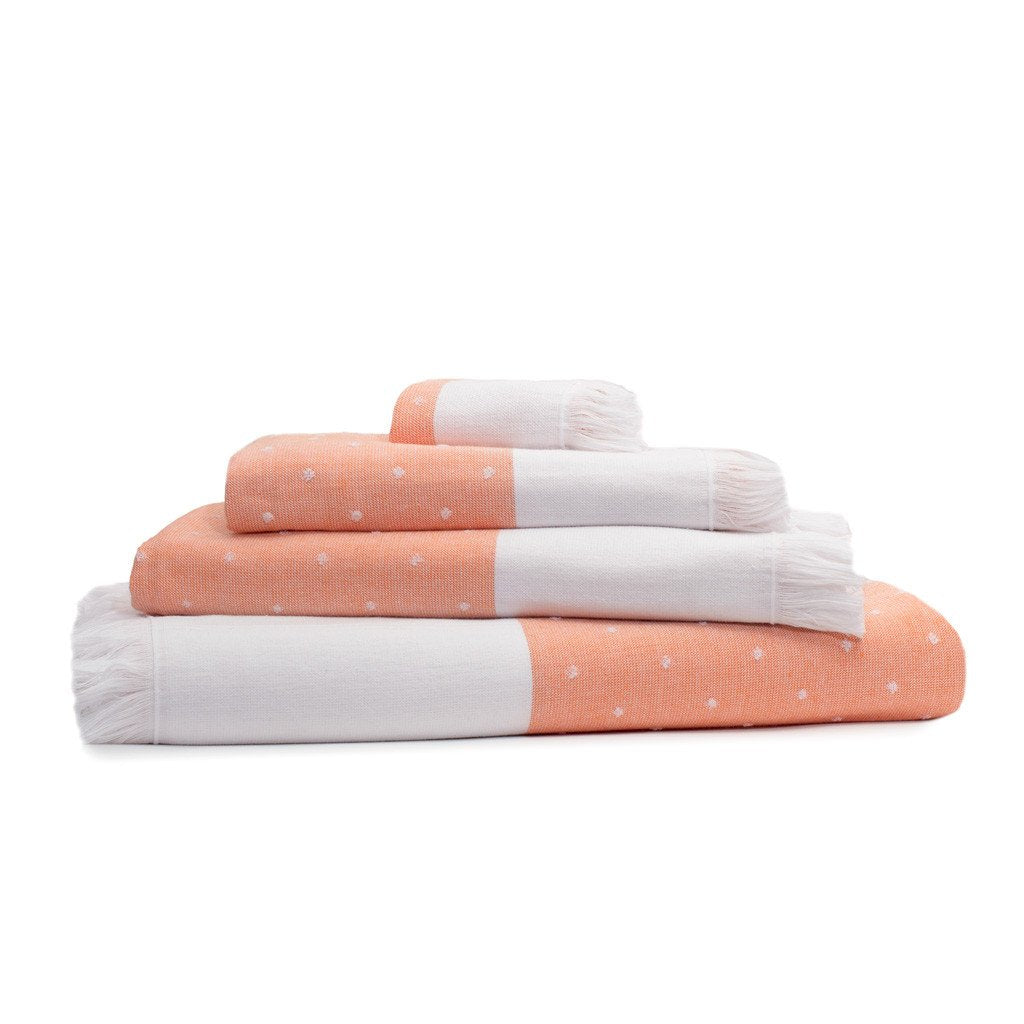 Coral Dot Fouta Towel Essentials Bundle (2 Wash + 2 Hand + 2 Bath Towels)