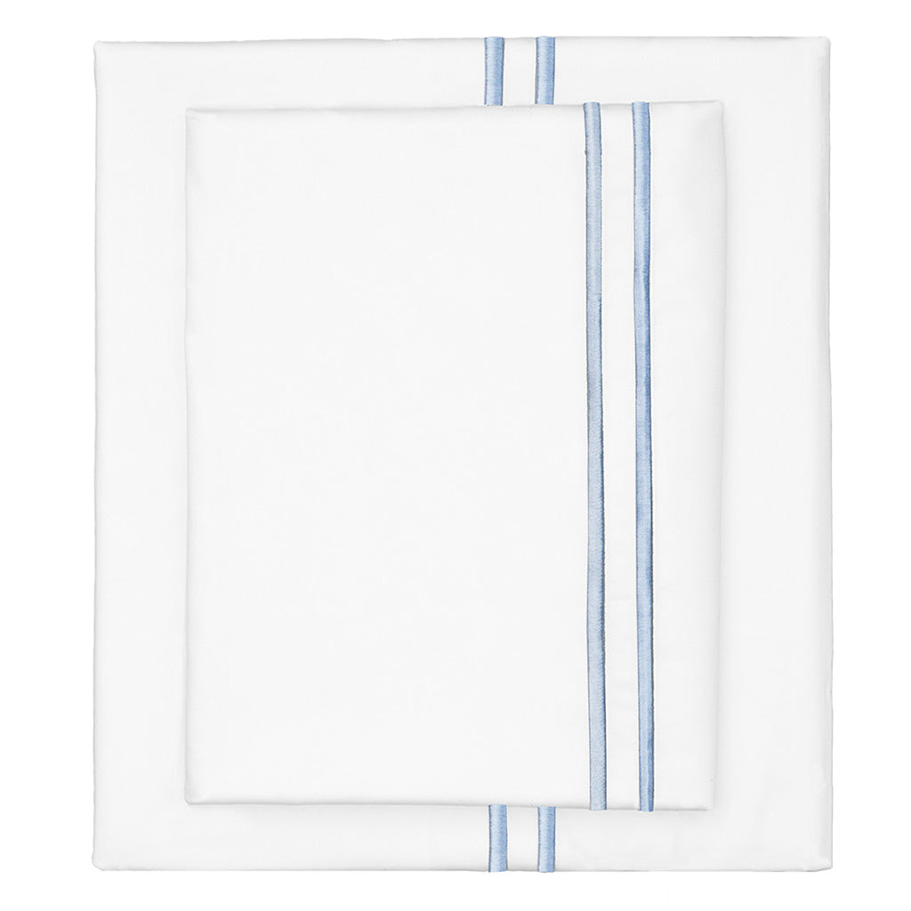 Bedroom inspiration and bedding decor | French Blue Lines Embroidered Sheet Set (Fitted, Flat, & Pillow Cases)s | Crane and Canopy