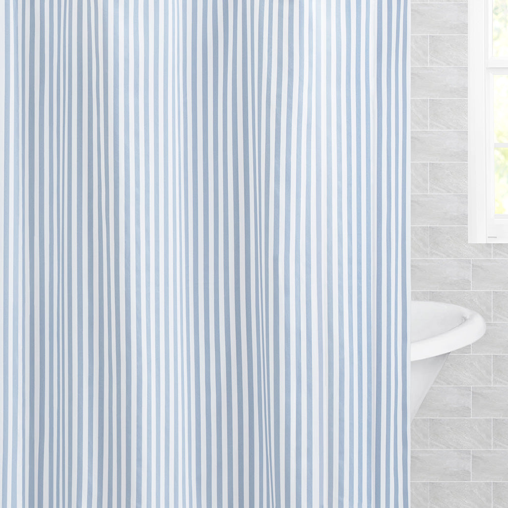 Bedroom inspiration and bedding decor | The French Blue Lines Shower Curtain Duvet Cover | Crane and Canopy