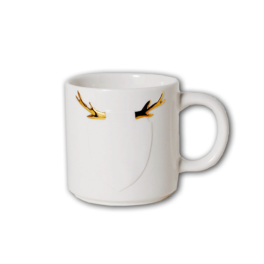 Bedroom inspiration and bedding decor | Gold Antler Crest Mug | Crane and Canopy