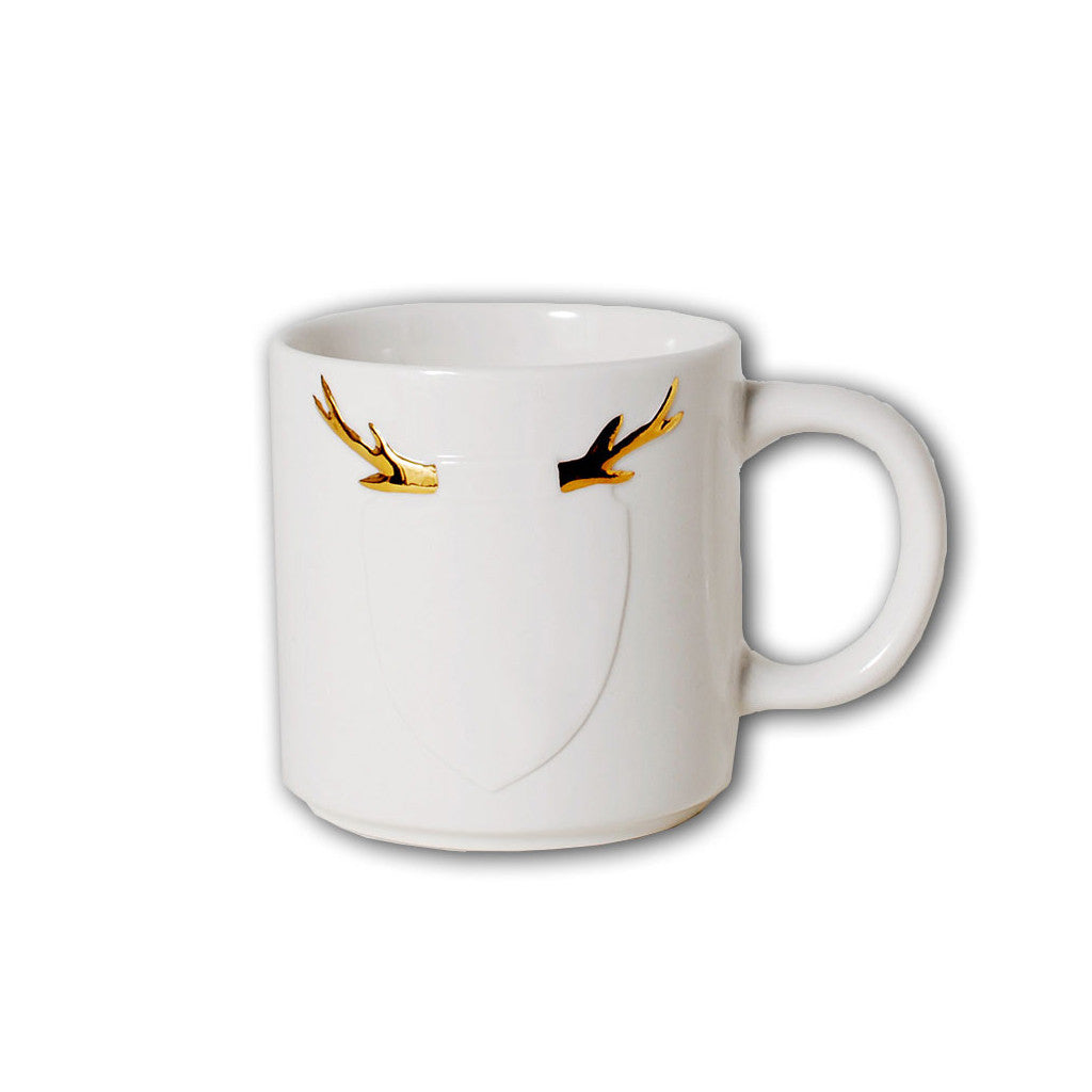 Bedroom inspiration and bedding decor | The Gold Antler Crest Mug | Crane and Canopy