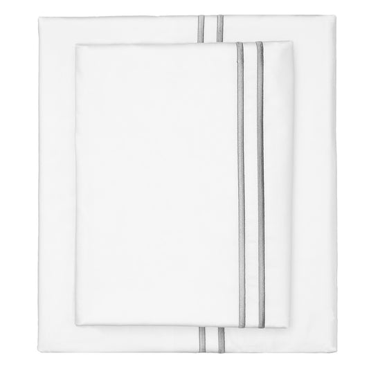 Grey Lines Embroidered Sheet Set (Fitted, Flat, & Pillow Cases)