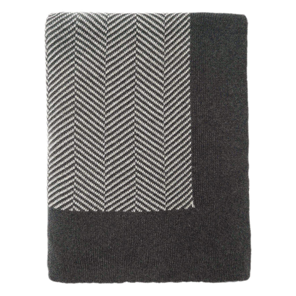 The Dark Grey Herringbone Bordered Throw