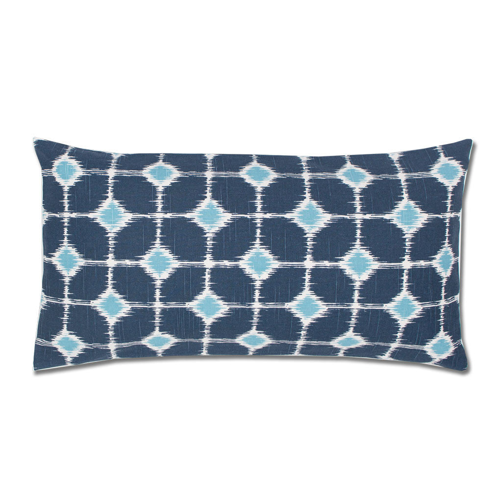 Bedroom inspiration and bedding decor | Blue and White Ikat Diamonds Throw Pillow Duvet Cover | Crane and Canopy