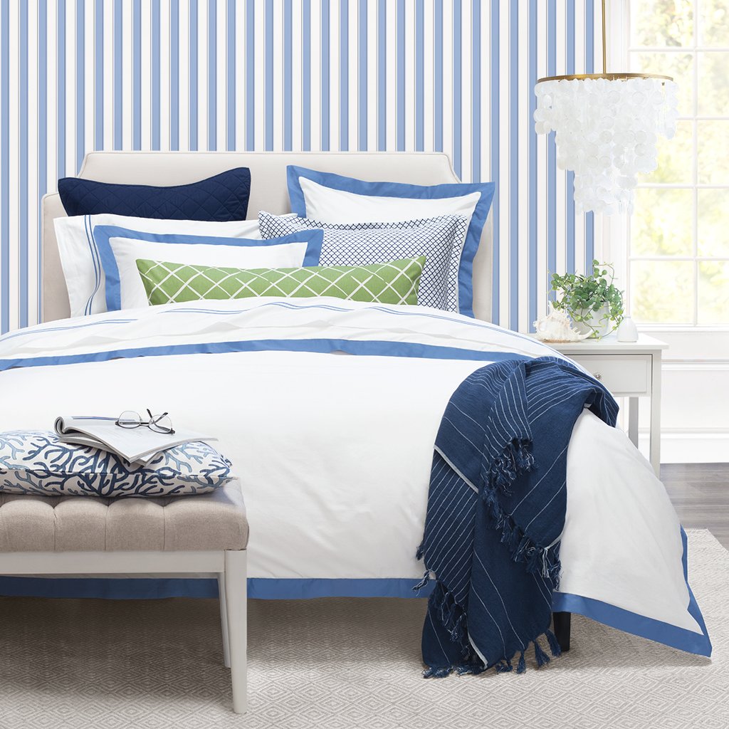 Bedroom inspiration and bedding decor | Capri Blue Linden Border Sham Pair Duvet Cover | Crane and Canopy