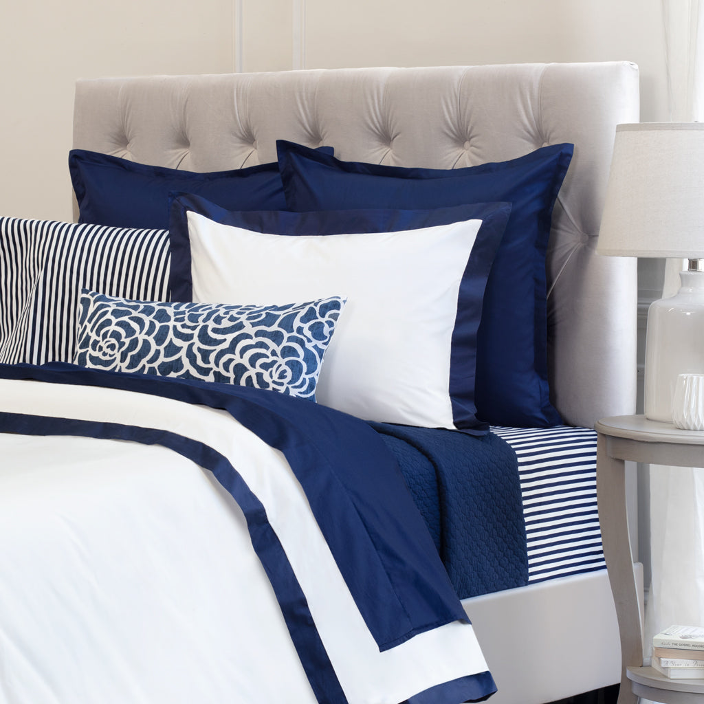 Bedroom inspiration and bedding decor | The Linden Navy Blue Border Duvet Cover | Crane and Canopy