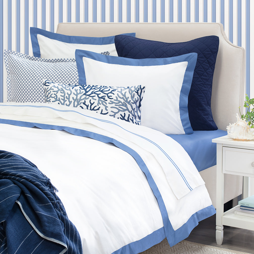 Bedroom inspiration and bedding decor | The Linden Capri Blue Border Duvet Cover | Crane and Canopy