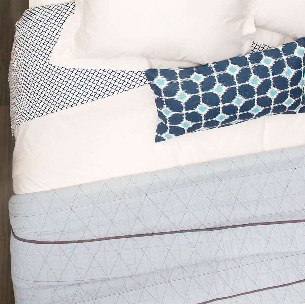 The Diamond Box-Stitch Light Blue Quilt & Sham